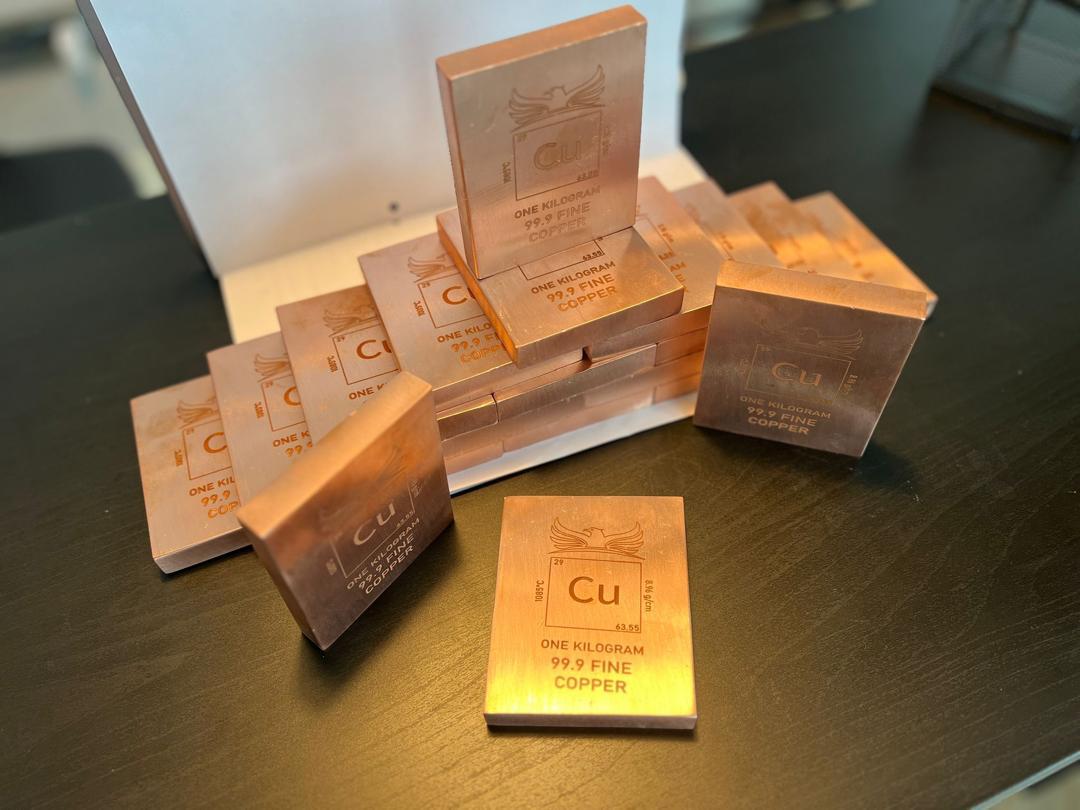 1 Kilo 99.9 Fine Copper Bar with Element Design by Falcon